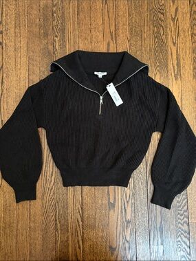 Steve Madden Black Ribbed Knit Half-Zip Sweater NWT SZ LARGE